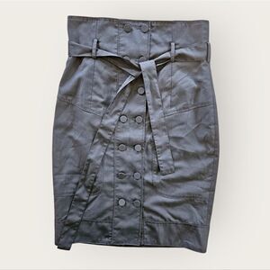 Agnes B. Paris Double Button Down High Waisted Belted Tailored Skirt in Navy 2